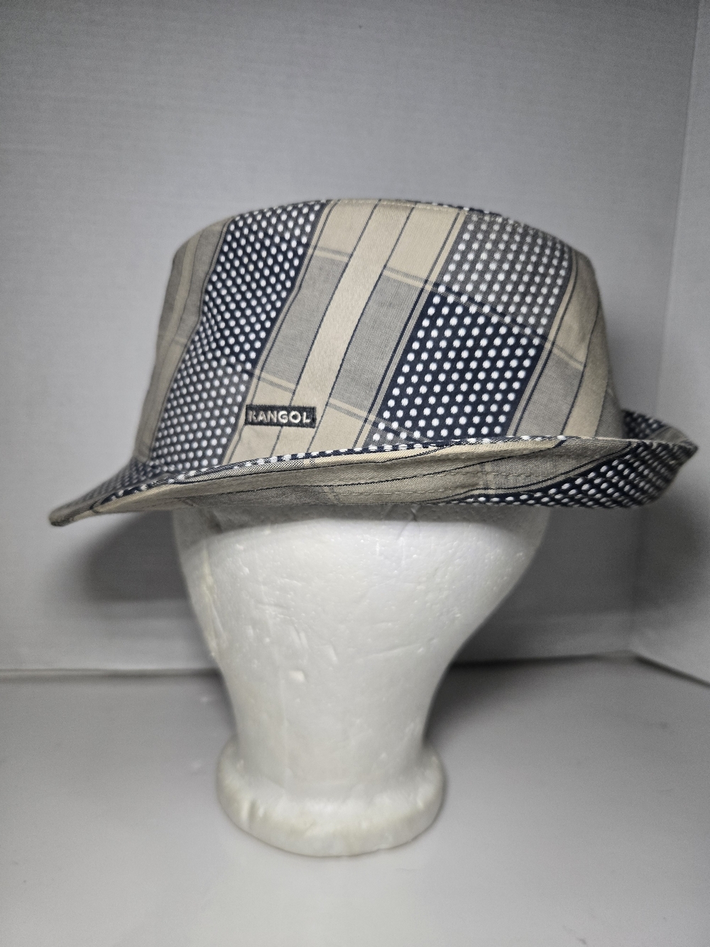 Kangol Beige and Navy Patchwork Havana Trilby Hat